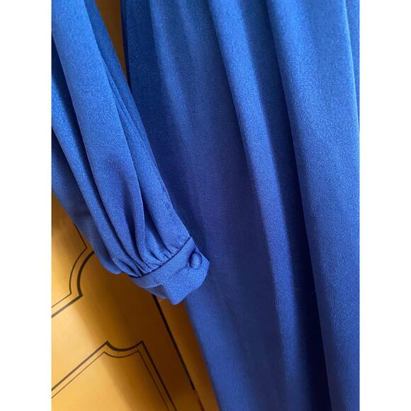 Vintage maxi dress with gathered waist in cobalt blue, size M - Picture 7 of 9